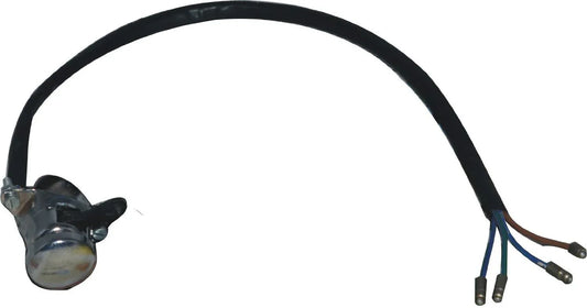 Metal horn dipper switch with chrome cap and black cable with three wire leads