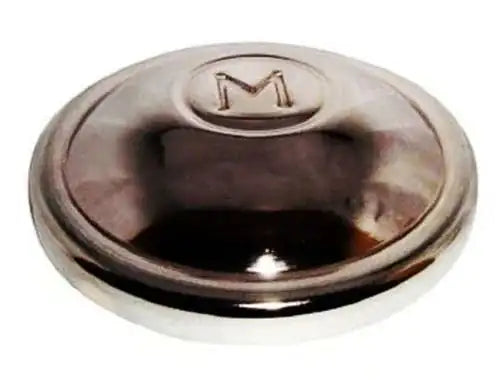 Chrome hub cap with raised M emblem center