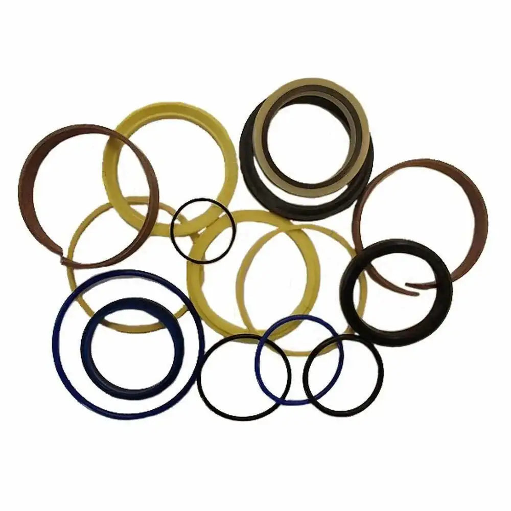 Hydraulic lift ram seal kit with assorted seal rings and O-rings, mixed colors