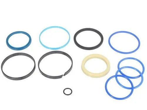 Hydraulic arm seal kit with multiple O-rings in blue, black, and beige