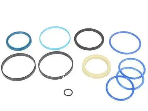 Hydraulic arm seal kit with multiple O-rings in blue, black, and beige