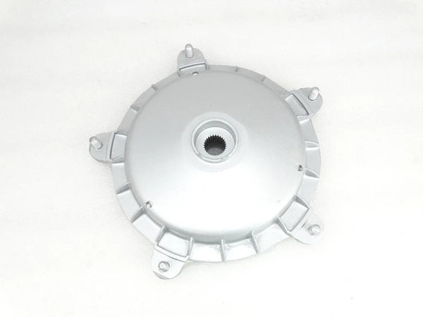 Rear hub brake drum with central spline opening and mounting tabs