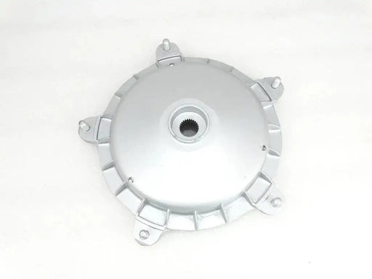 Rear hub brake drum with central spline opening and mounting tabs