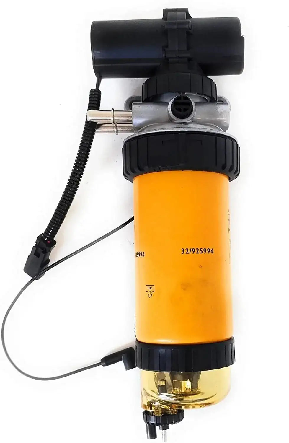 Fuel lift pump assembly with orange filter canister and black electrical connector