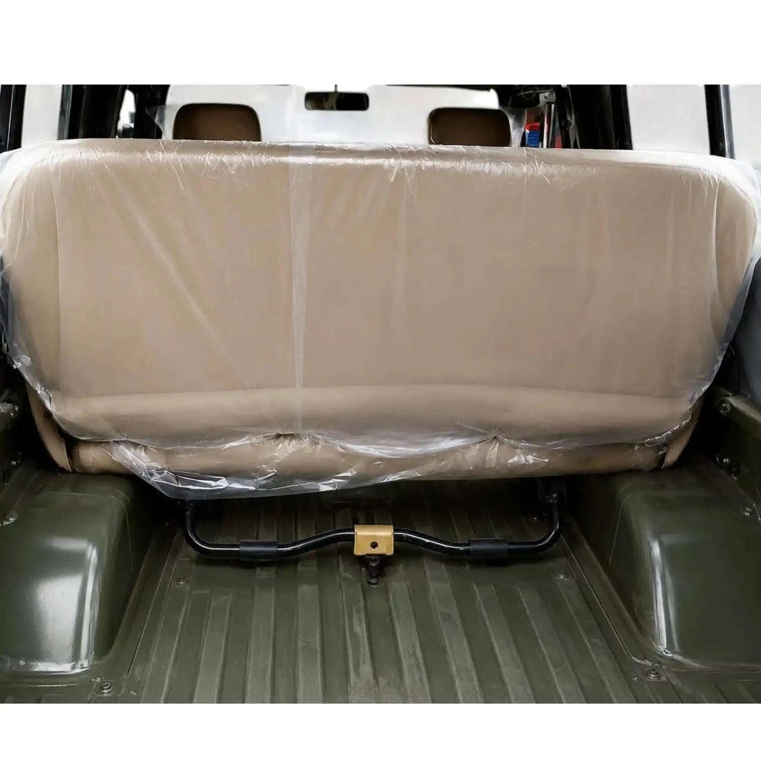 Foldable rear seat bench in beige, ideal for infant car seat rear facing use in vehicles