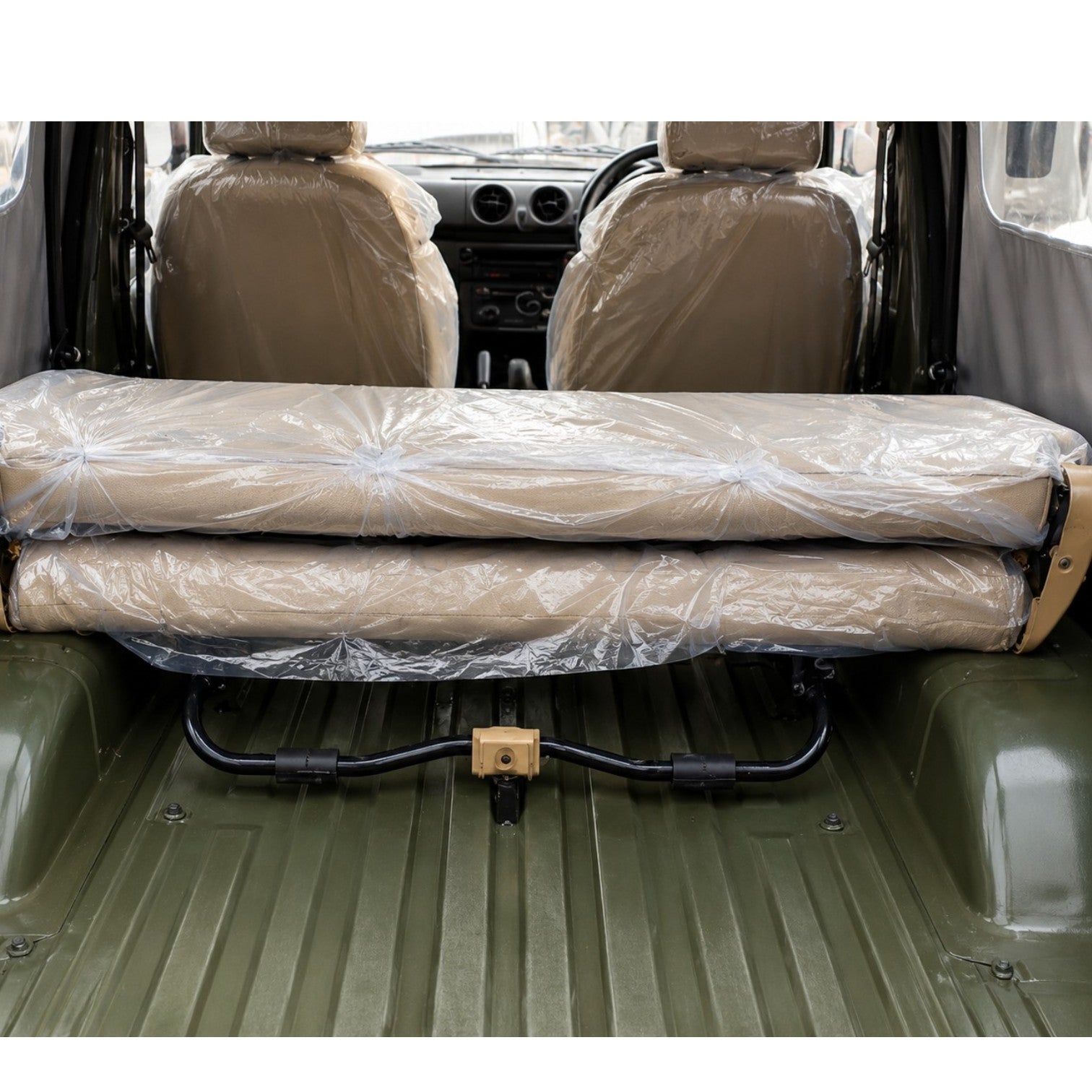 Foldable rear seat bench for vehicles, durable fabric, designed for infant car seat rear facing installation