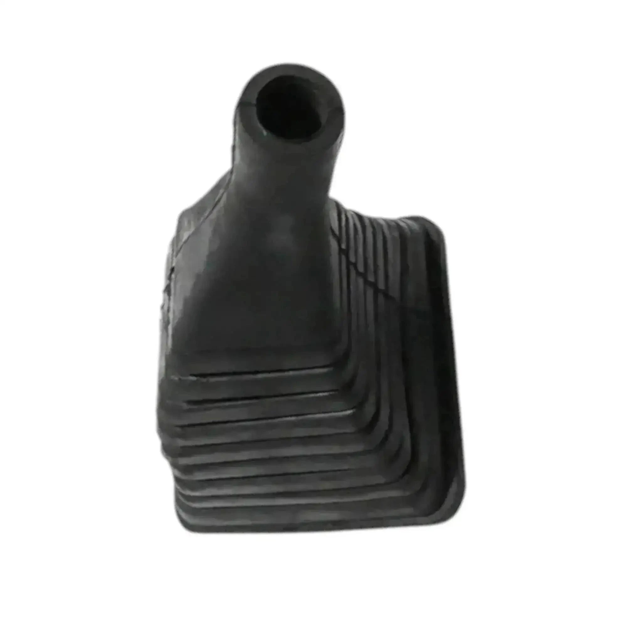 Black rubber excavator control gaiter boot with vertical ribbing and round top opening