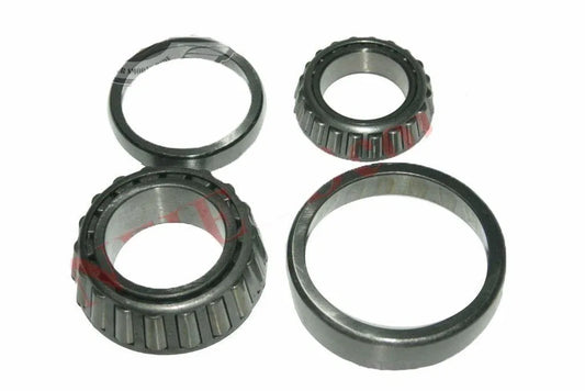Front wheel bearing kit set with four metal bearing rings and roller assemblies