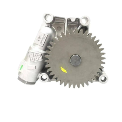 Oil pump gear assembly with central disc, JCB marking, and side ports