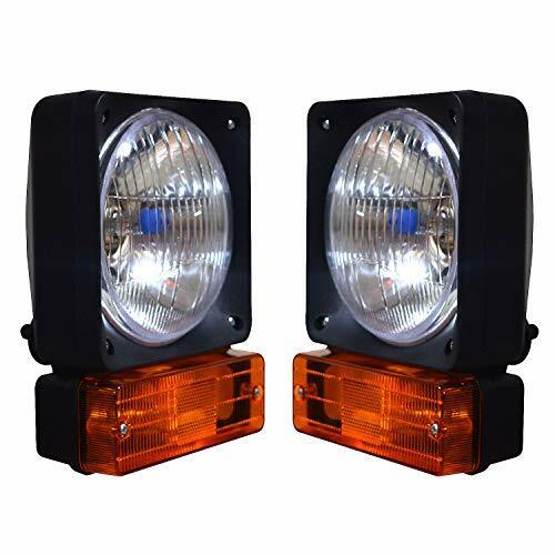 Pair of black headlight lamps with clear lens and amber indicator lights