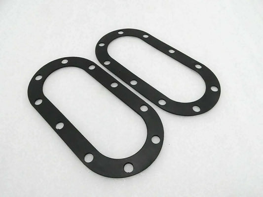 Hydraulic tank gasket pair, black oval rubber seals with bolt holes