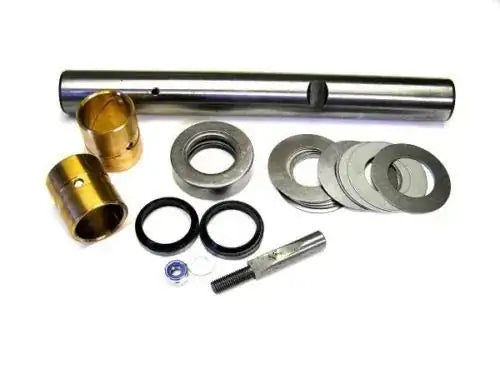 King pin set components: steel pin, brass bushes, washers, seals, pin bolt