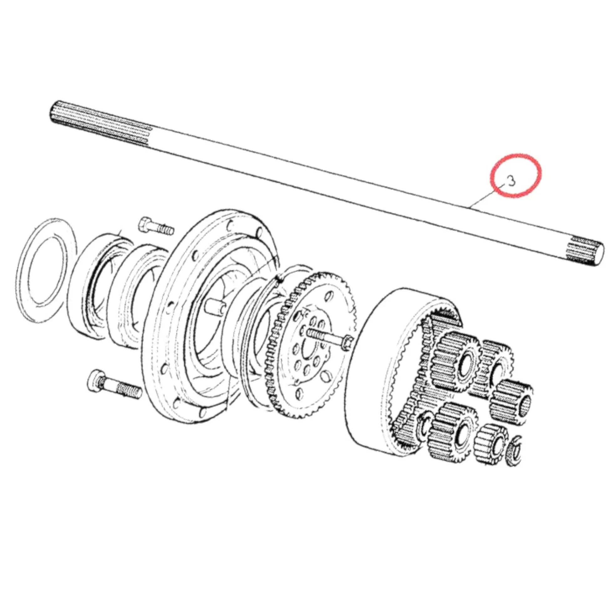 JCB 3CX rear axle drive shaft assembly with gears and connection components