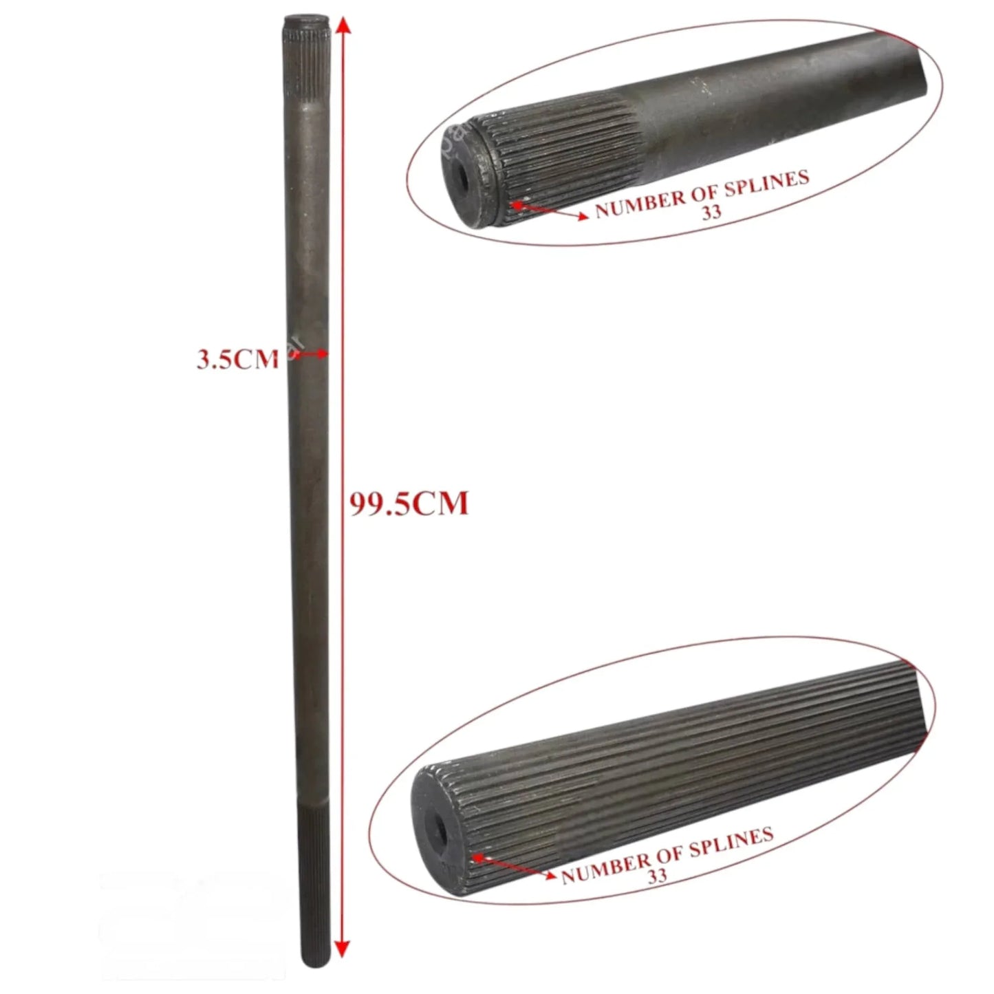 JCB 3CX rear axle drive shaft with 33 splines and dimensions of 99.5 cm length