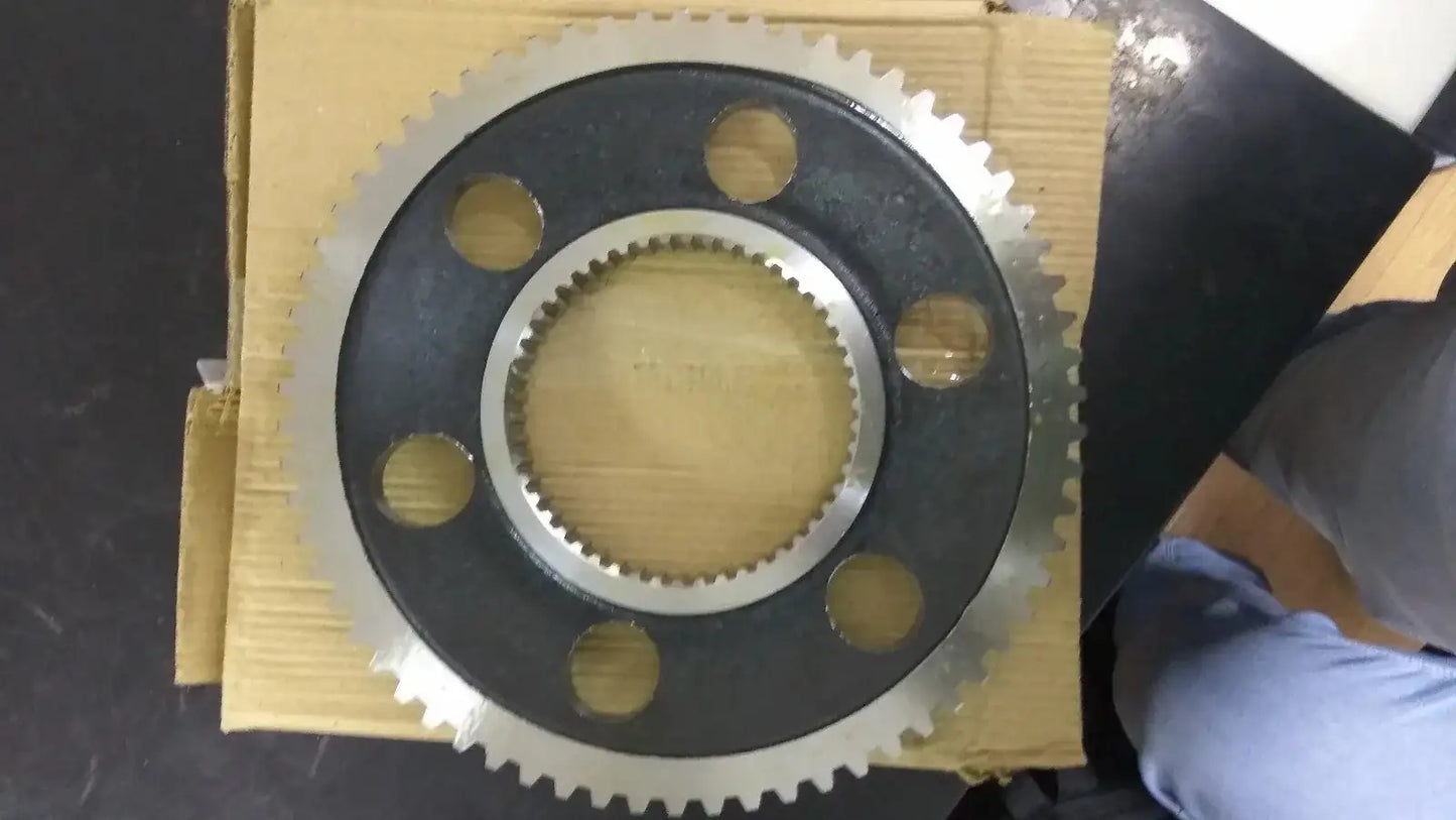 Steel gear sprocket with central ring and bolt holes