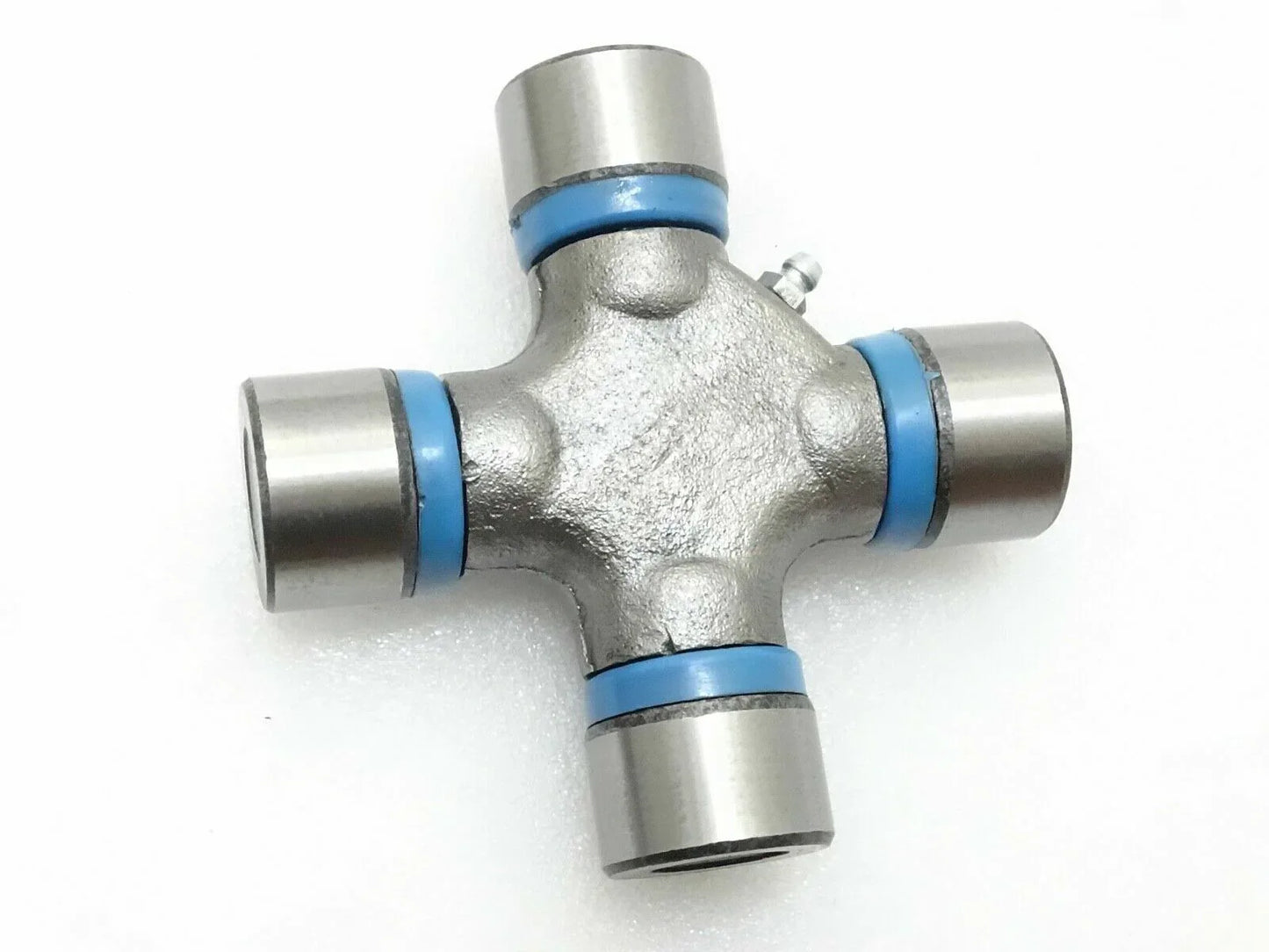 Metal universal joint with blue rubber seals and four cross caps