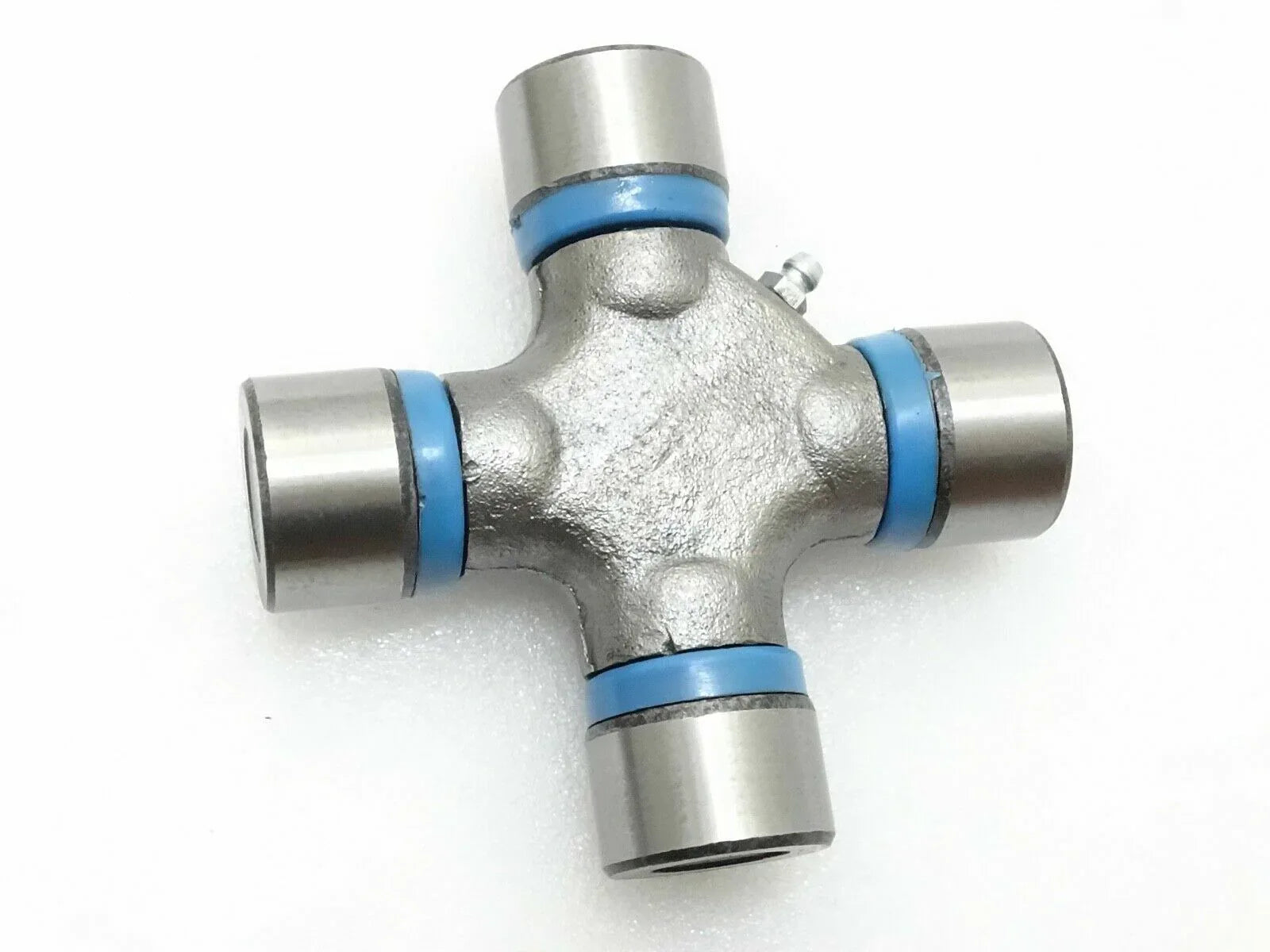 Metal universal joint with blue rubber seals and four cross caps