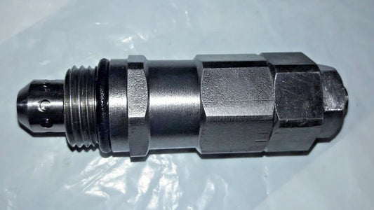 Main relief valve with threaded end and hex fitting, metallic gray