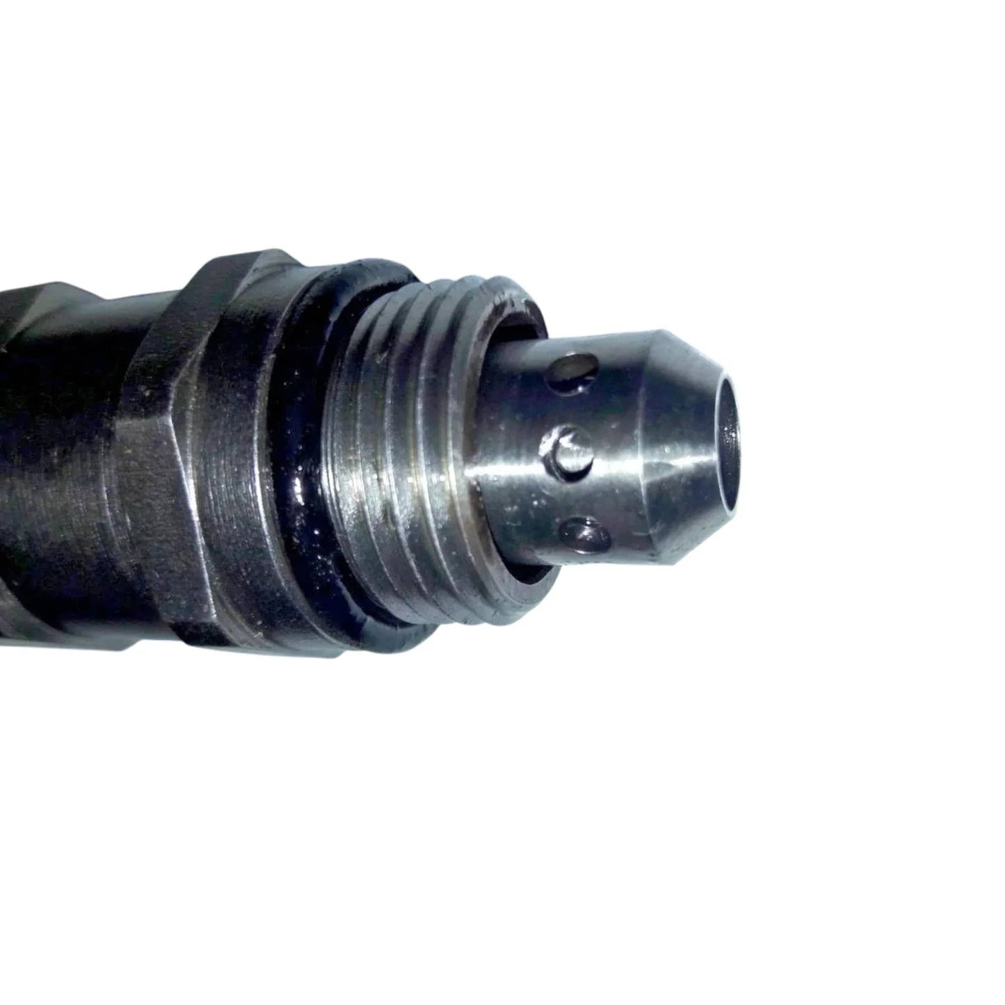 JCB 3DX Super main relief valve close-up showing precision engineering