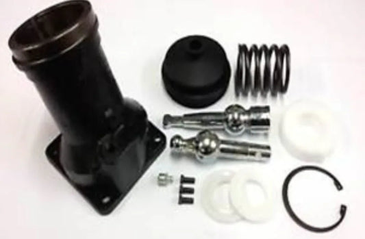 Gear lever housing turret assembly with black boot, spring, pins, and seals