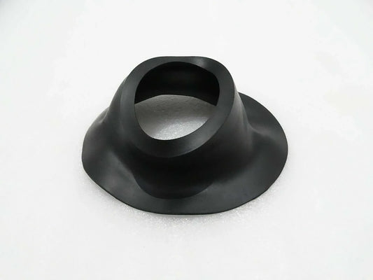 Rubber seal with flared base and circular opening, dark black