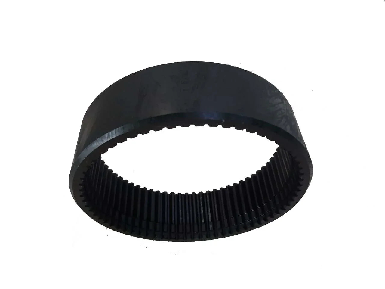 Black annulus ring gear with outer teeth, circular ring shape
