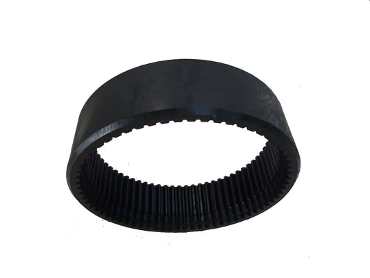 Black annulus ring gear with outer teeth, circular ring shape