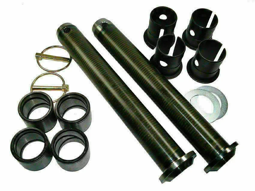 Rear bucket repair kit with green bushings, black sleeves, and metal retaining clips