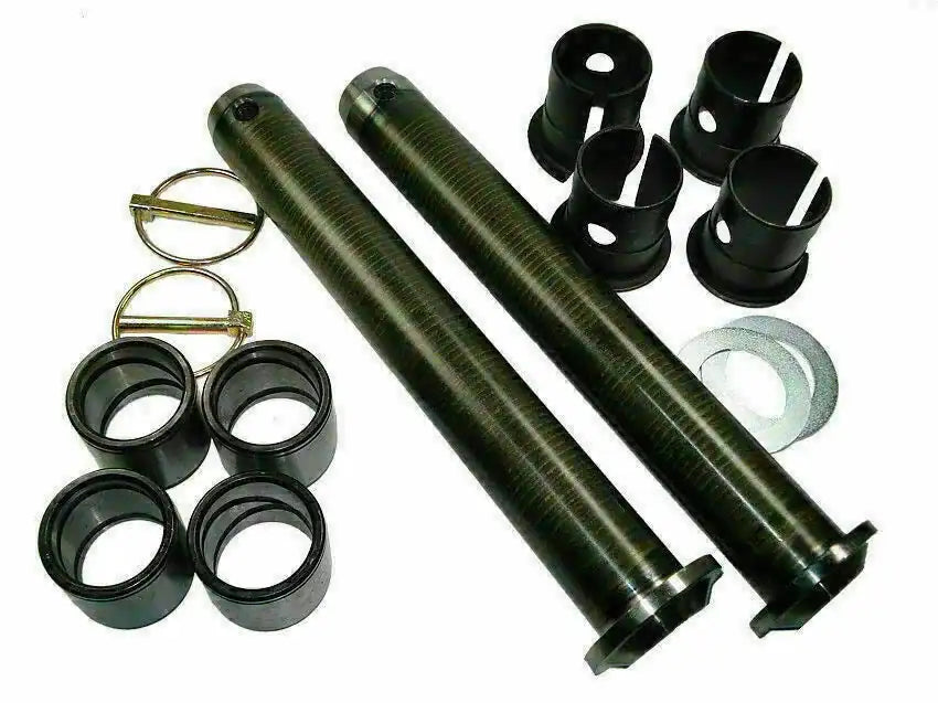 Rear bucket repair kit with green bushings, black sleeves, and metal retaining clips
