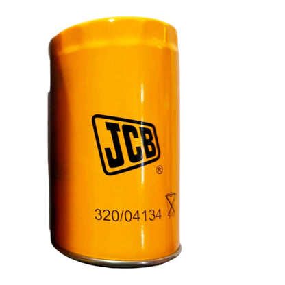 JCB backhoe engine oil filter set in yellow, featuring JCB branding for optimal engine performance