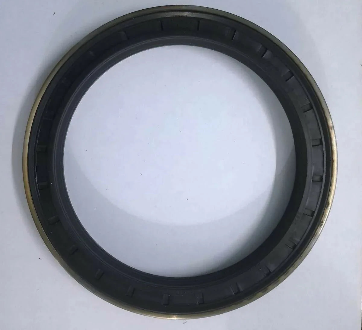 Black rubber hub seal ring with metal outer edge