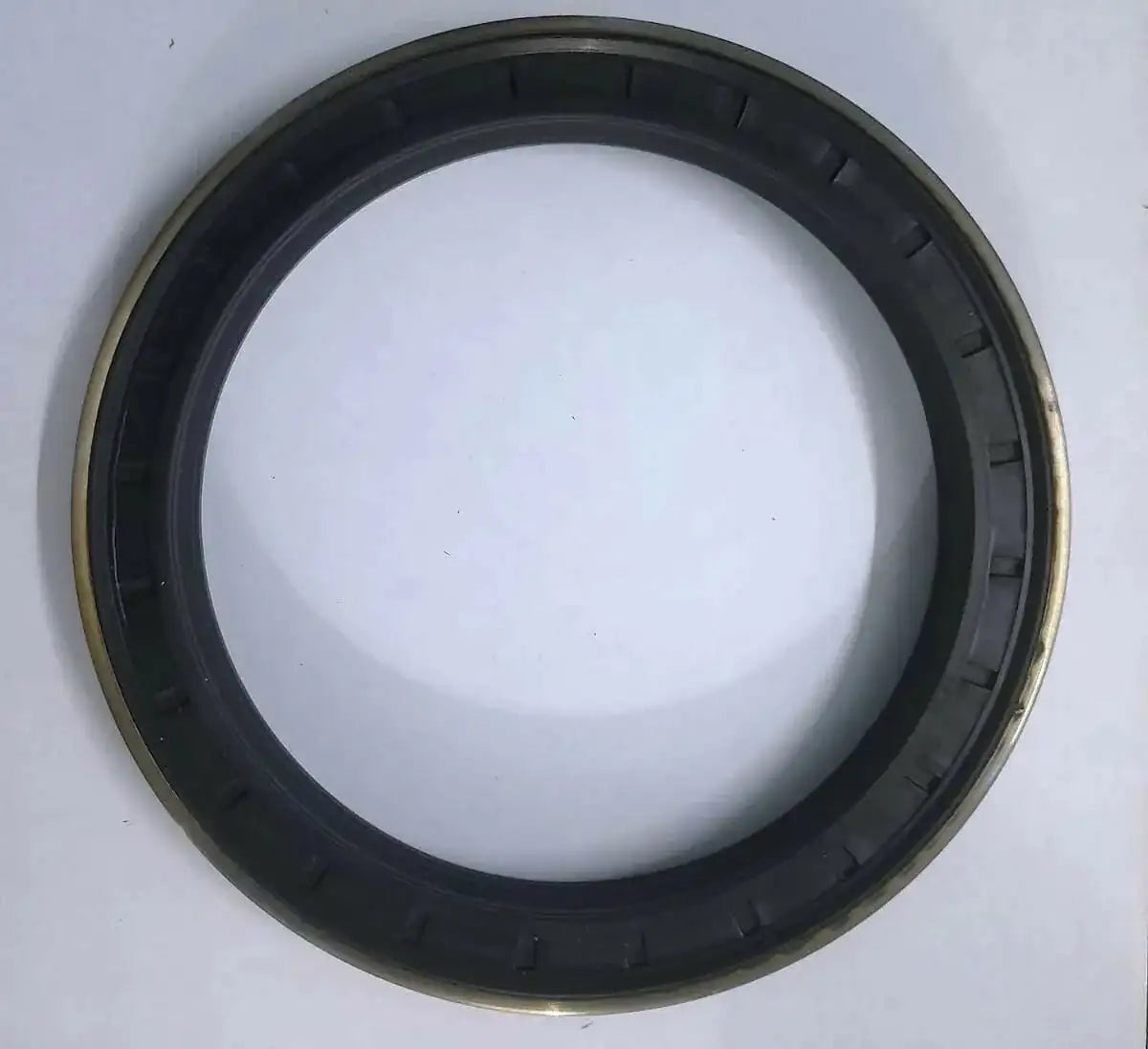 Black rubber hub seal ring with metal outer edge