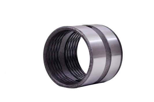 Metal bearing bushing with dark inner lining and outer steel ring