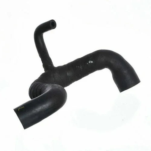 Black rubber water hose with curved elbows and two open ends