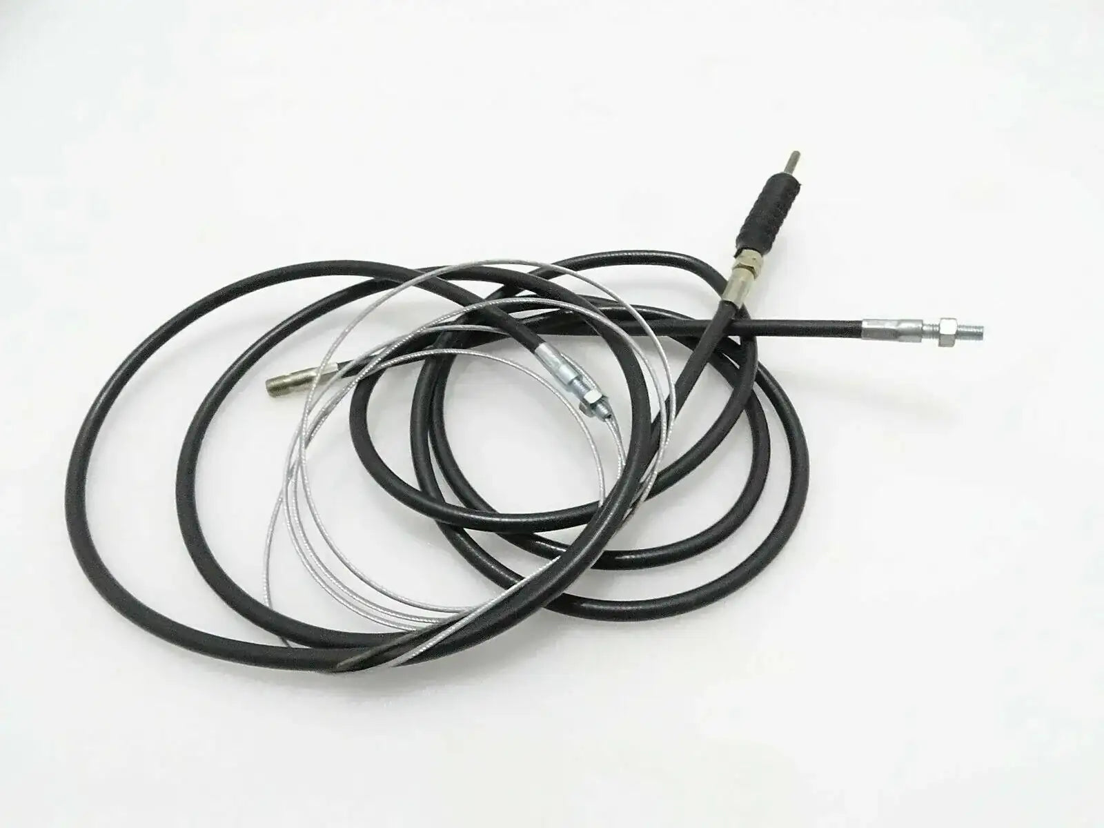 Throttle cable assembly with black sheathed line and metal connector ends