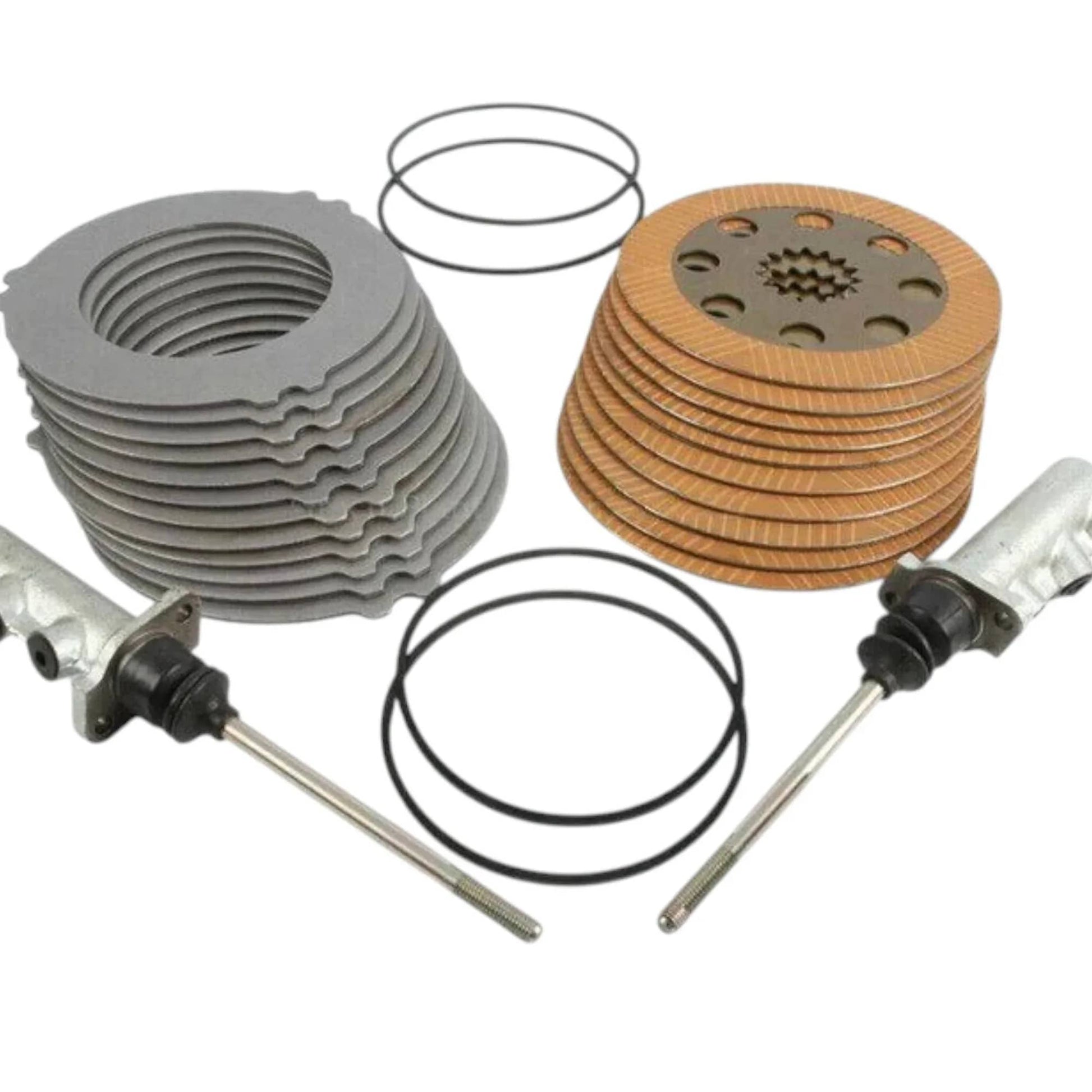JCB brake repair kit including gaskets, friction plates, and hydraulic components for overhauling brakes