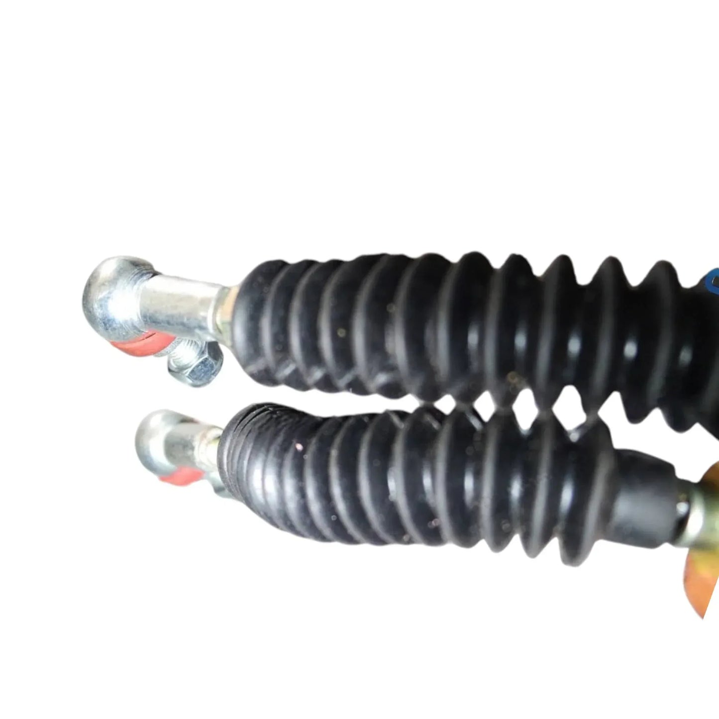Coiled cable lock assembly with black corrugated sleeve and metal connector tips