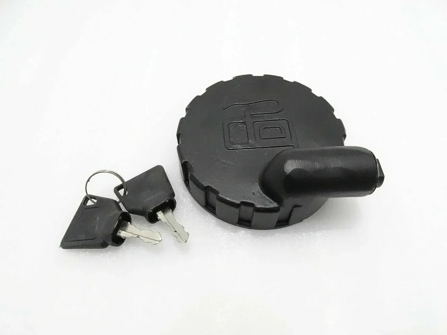 Fuel tank lock cover cap with 2 keys, black circular cap and keyring