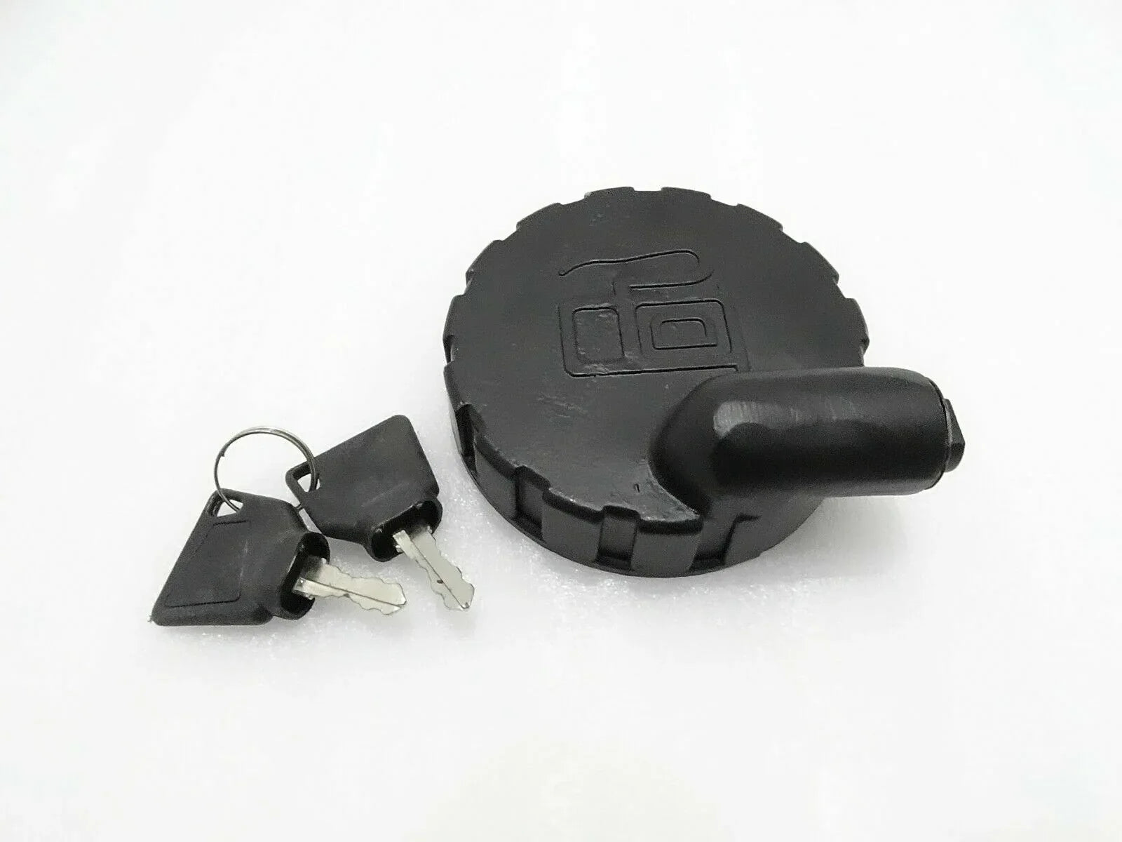 Fuel tank lock cover cap with 2 keys, black circular cap and keyring