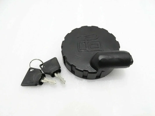 Fuel tank lock cover cap with 2 keys, black circular cap and keyring