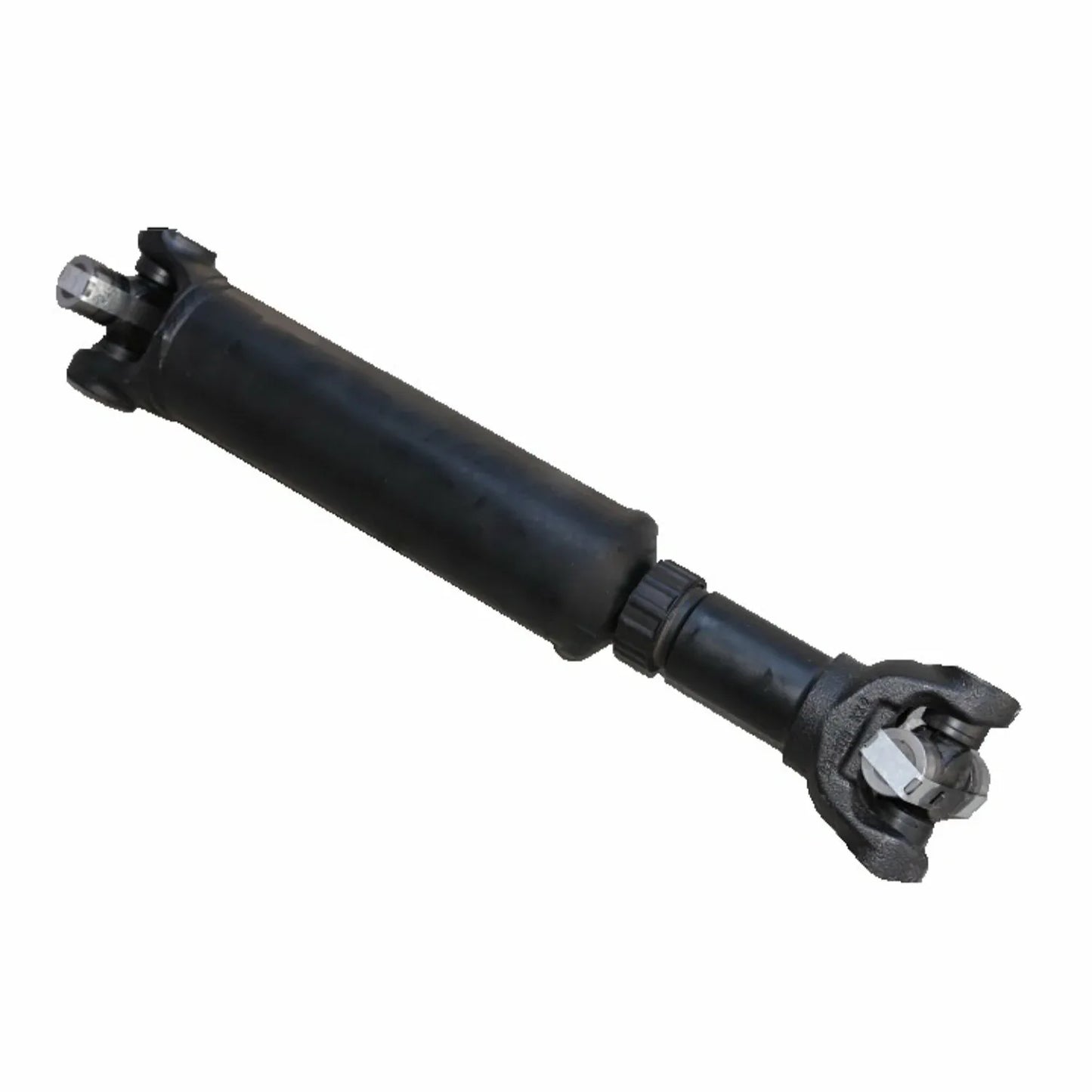 Dark metal drive shaft with U-joint yoke ends