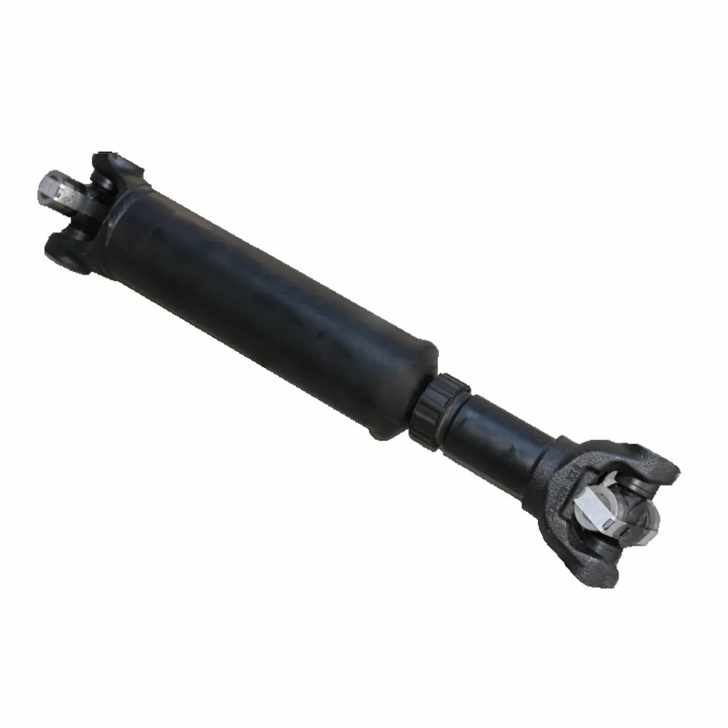 Dark metal drive shaft with U-joint yoke ends