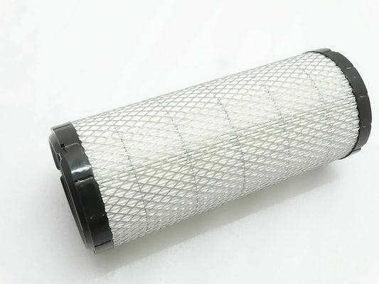 Cylindrical filter element with white mesh filter and black end caps