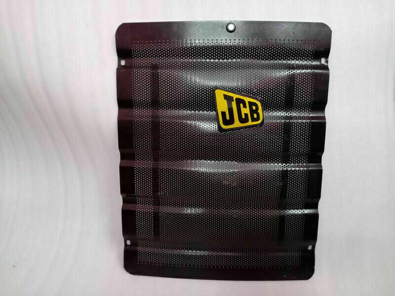 Front grill panel with JCB logo, perforated black mesh, part 123/00428