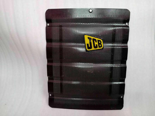 Front grill panel with JCB logo, perforated black mesh, part 123/00428