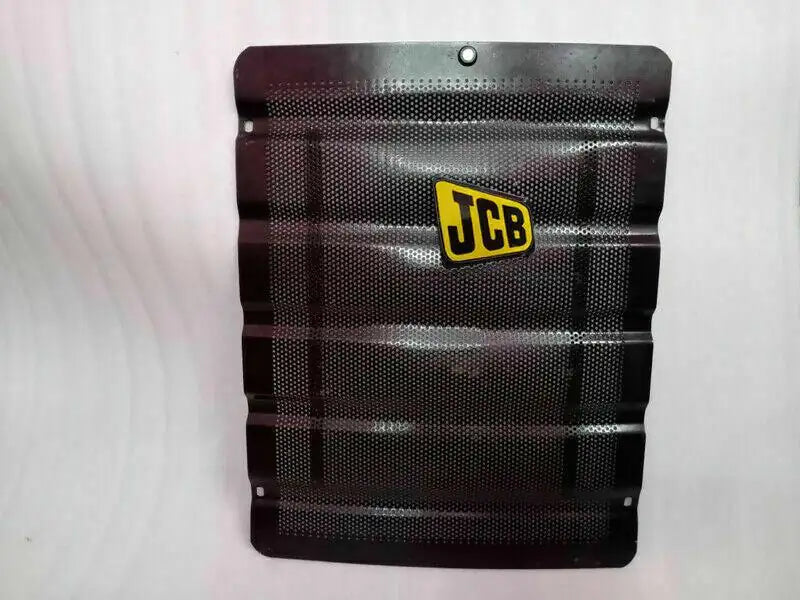 Front grill panel with JCB logo, perforated black mesh, part 123/00428