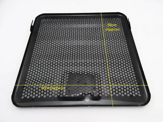 Square black front grill insert with perforated mesh and side frame