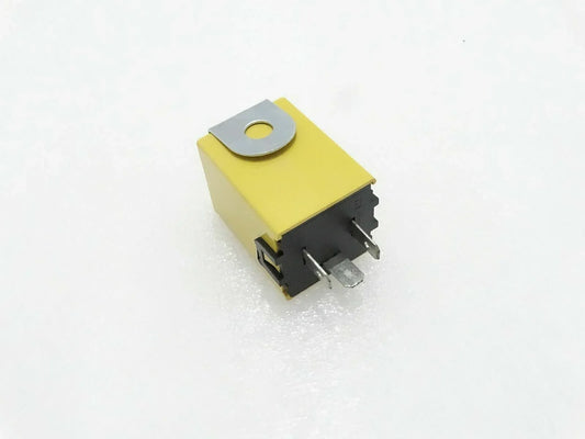 Yellow hazard relay with mounting hole and connector pins
