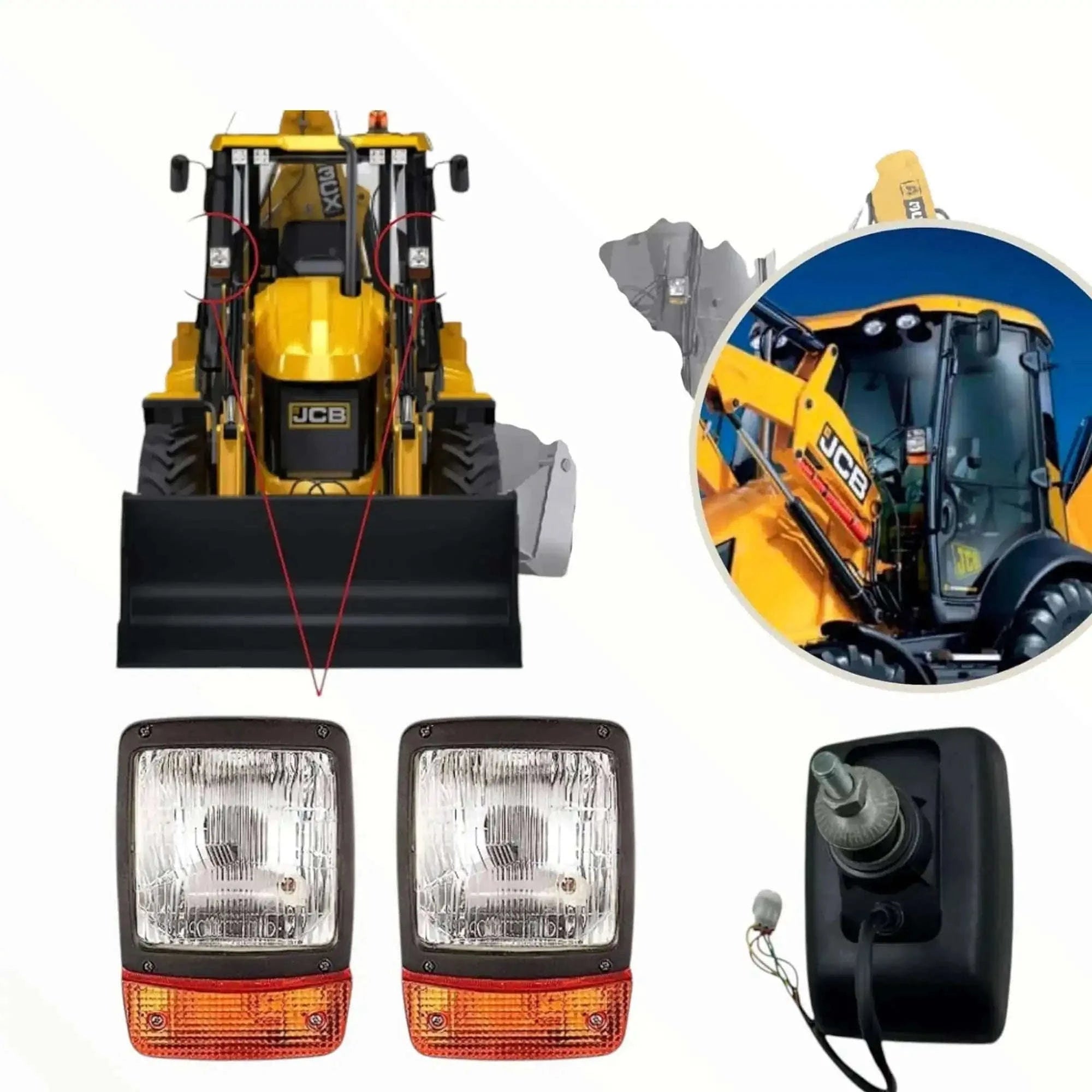 JCB Headlight with Indicator – Amber/Clear Lens 12V (Replacement Part 700/38400) Pair - StellerGear