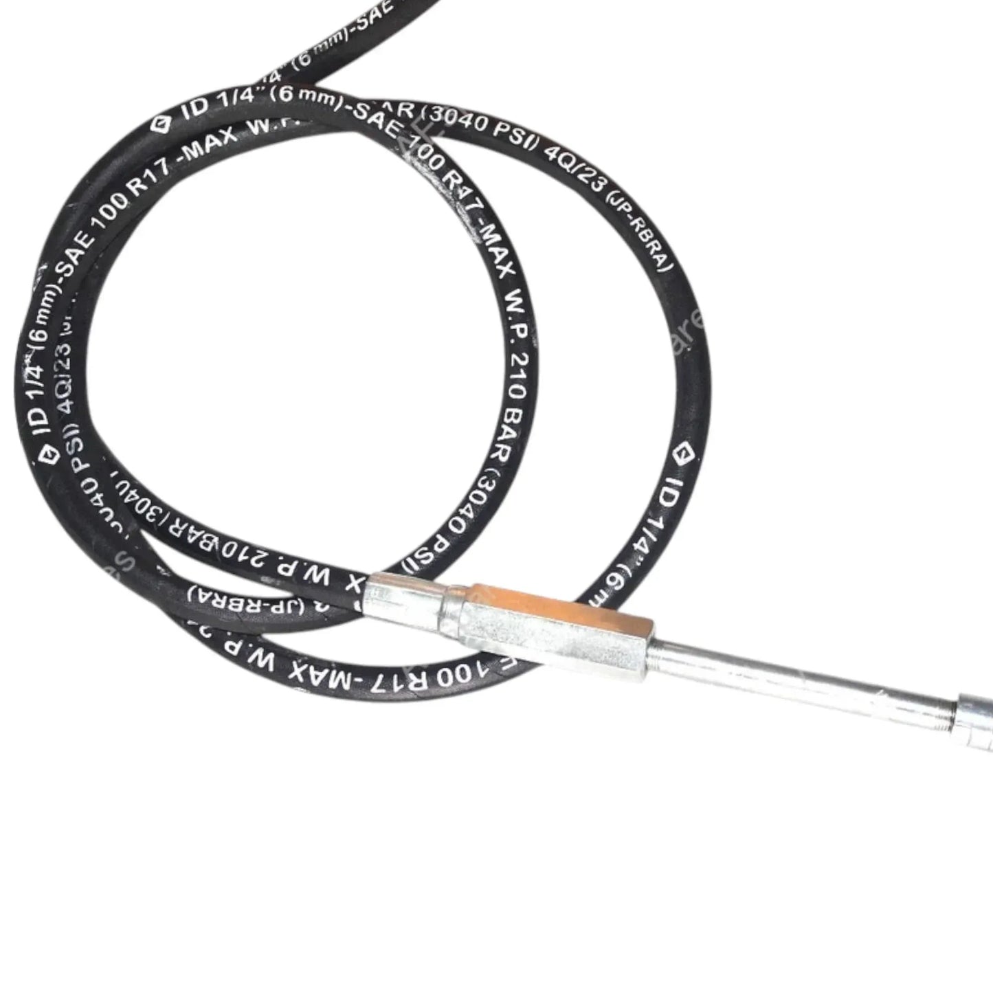 Flexible grease hose with printed markings and metal coupler